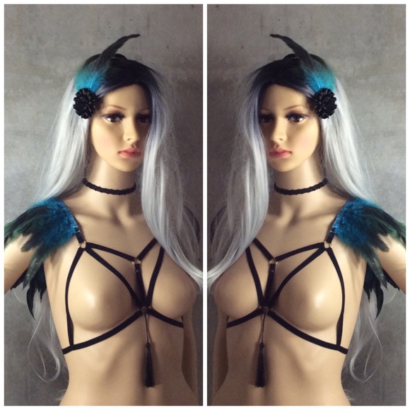 🎀 2X (3PC:SET) GOGO FEATHER TWIN PAIR COVER UP BURNINGMAN STYLE DANCER FESTIVAL - Picture 7 of 7
